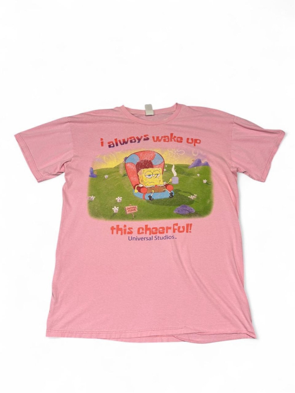 VTG universal studios SpongeBob SquarePants wake up cheerful tee funny pink XXL